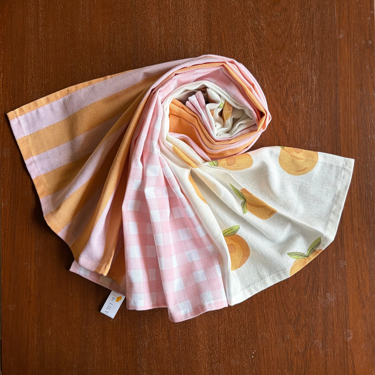 Multi Peach Pink Checks Tea Towel | Block Print | 15x23 in