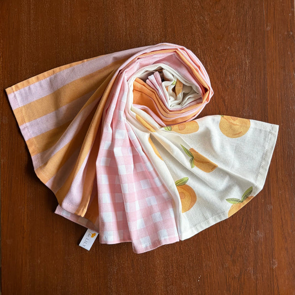 Multi Peach Pink Checks Tea Towel | Block Print | 15x23 in