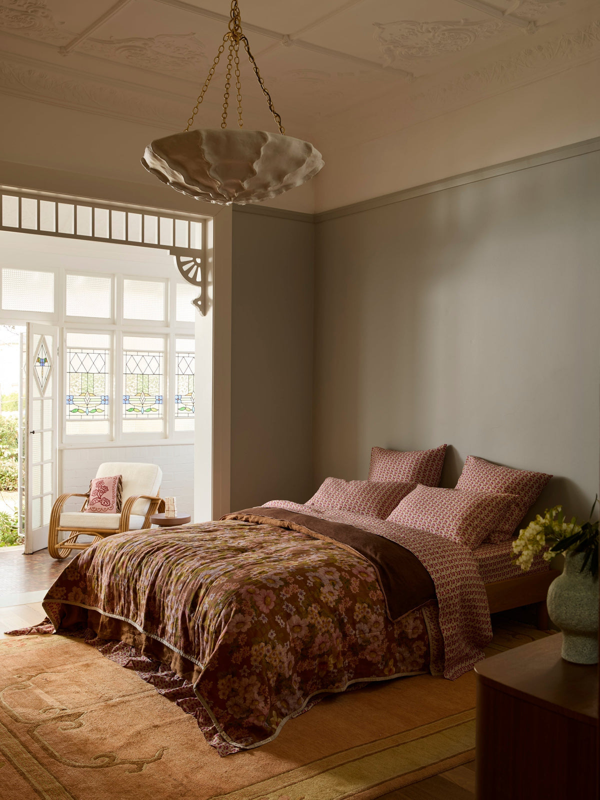 Buttercup Rust & Petit Madeline Pink Linen Quilted Throw