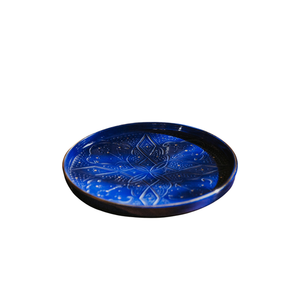 Round Decorative Tray - Majorelle Blue Gold Imprint