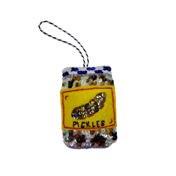 a sequin pickle jar
