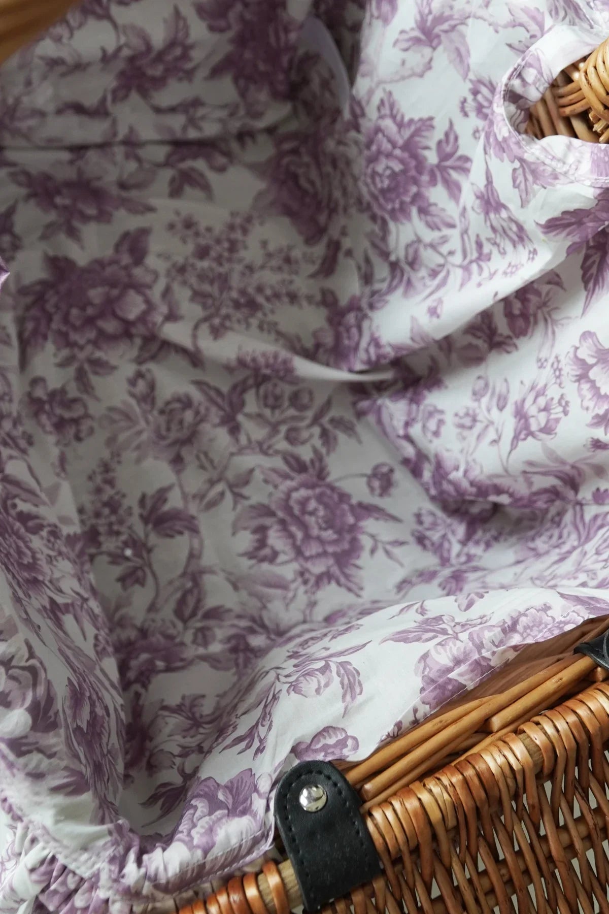 Rectangular Picnic Basket Hamper Made With Liberty Fabrics & Bridgerton Regency Trail Purple
