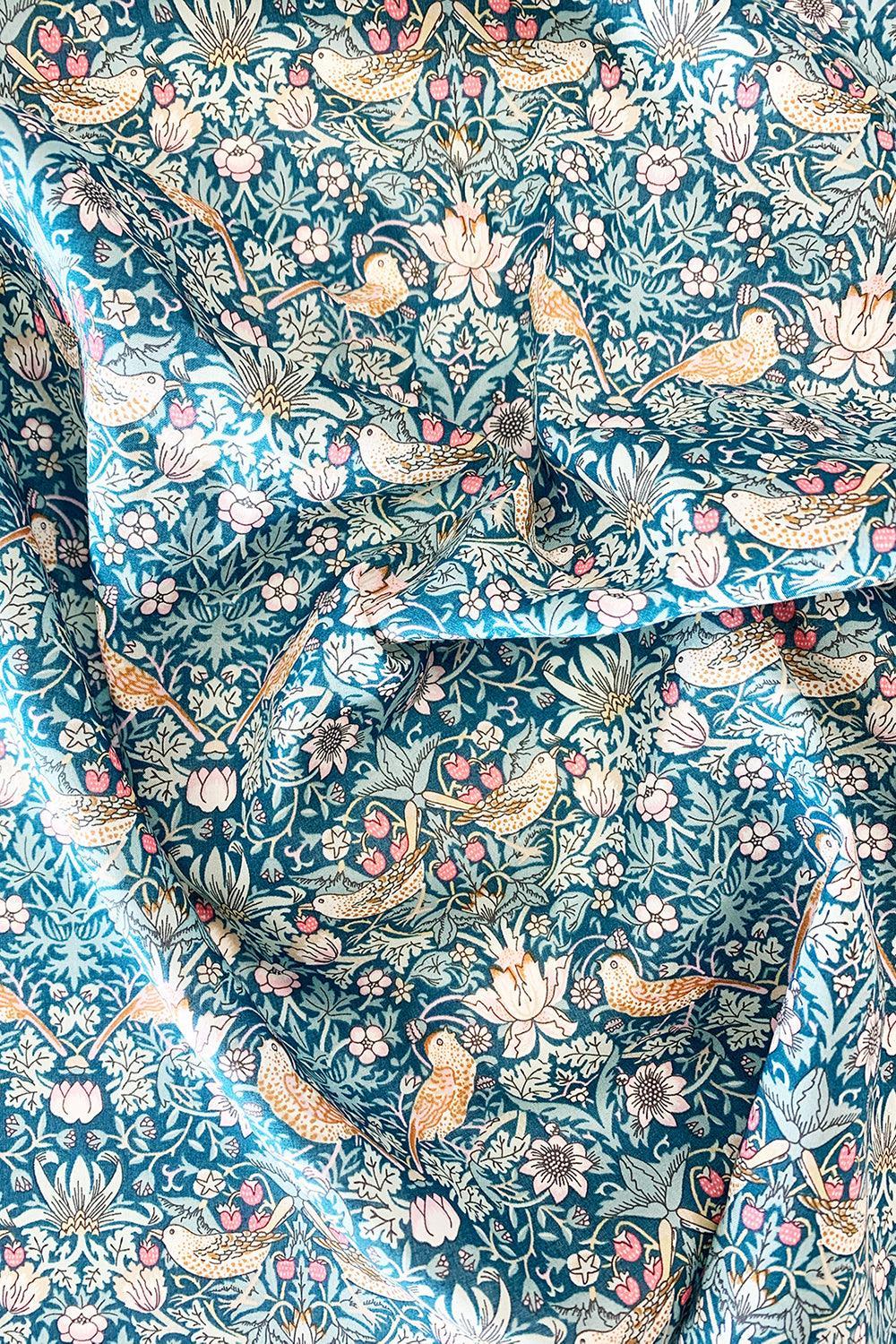Picnic Blanket made with Liberty Fabric STRAWBERRY THIEF & CAPEL MUSTARD