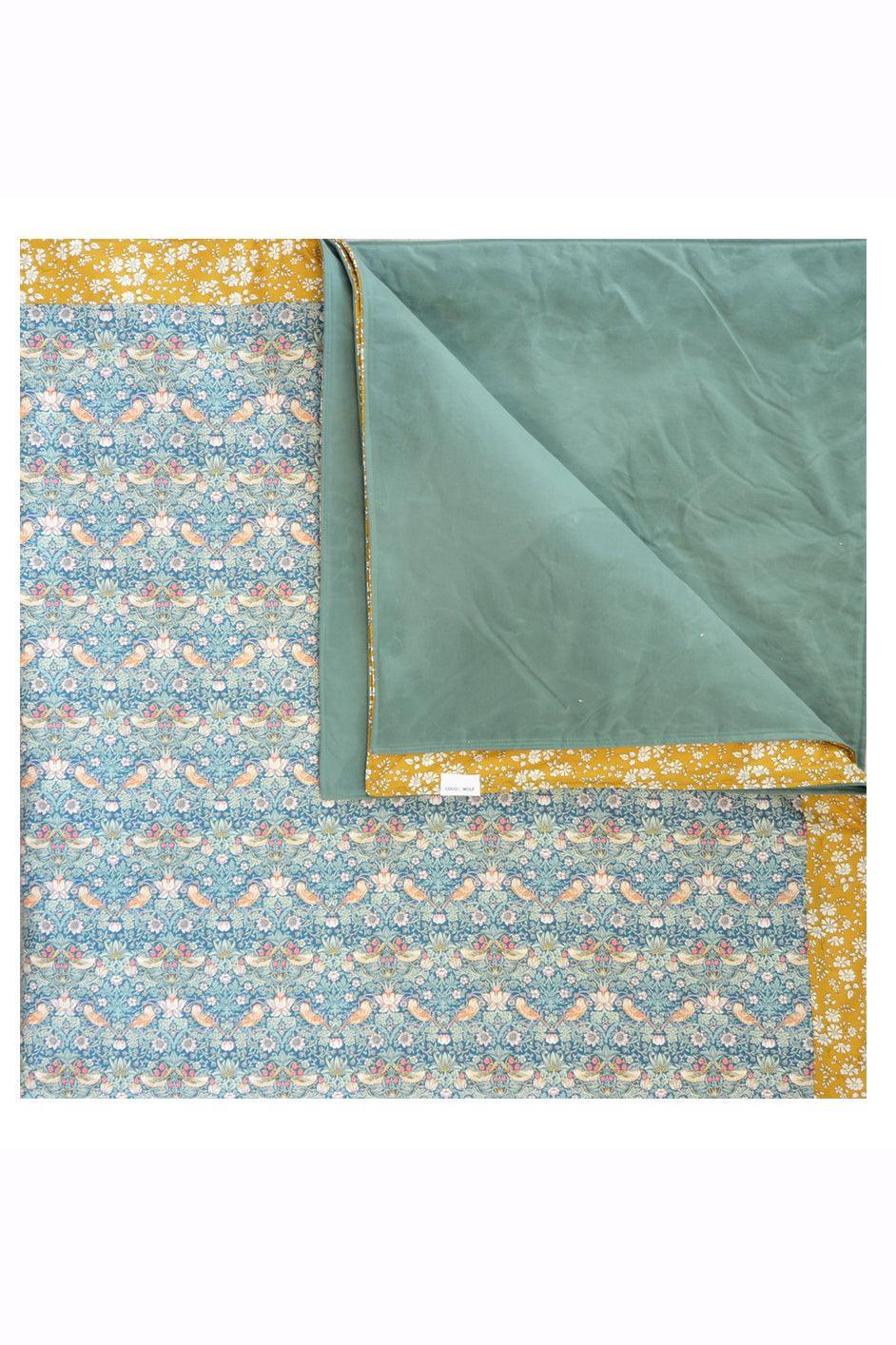 Picnic Blanket made with Liberty Fabric STRAWBERRY THIEF & CAPEL MUSTARD