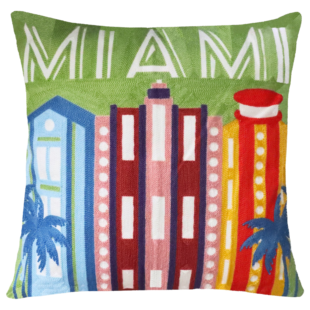 Miami Needlepoint Pillow – Art Deco Tropical Design