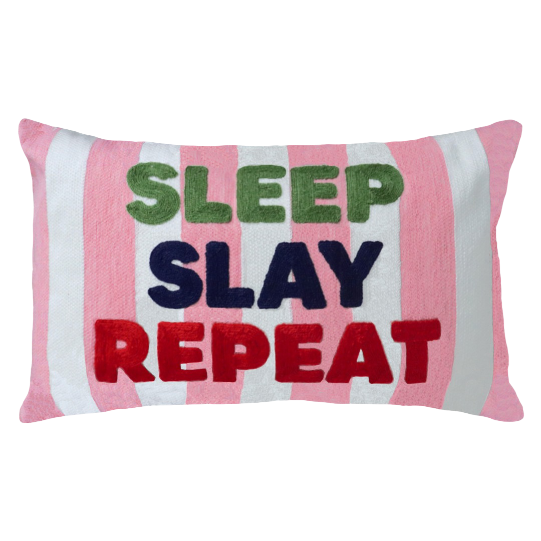 Motivational Needlepoint Pillow – Sleep Slay Repeat