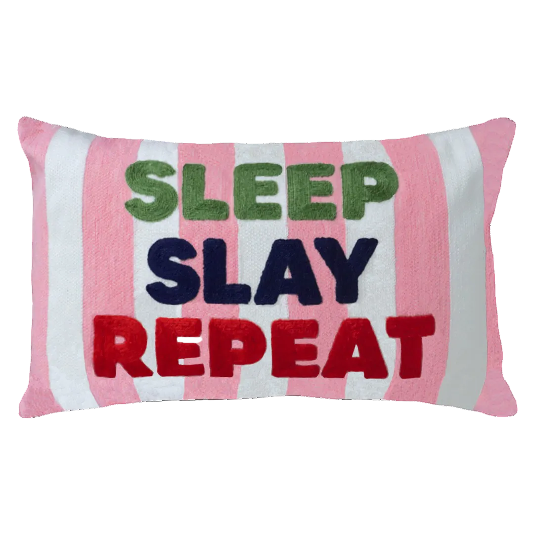 Motivational Needlepoint Pillow – Sleep Slay Repeat