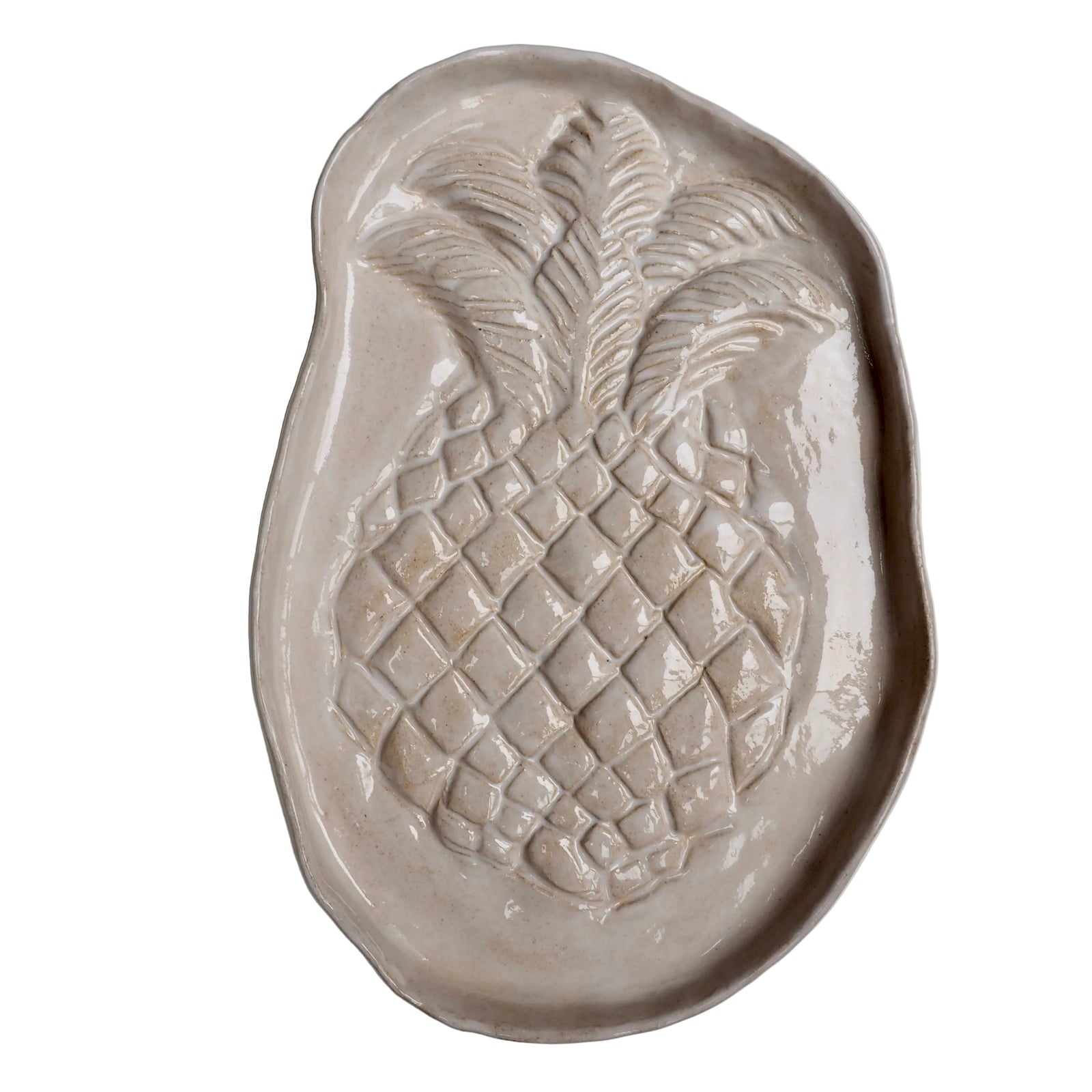 Ceramic Oatmeal Gloss Pineapple Serving Plate