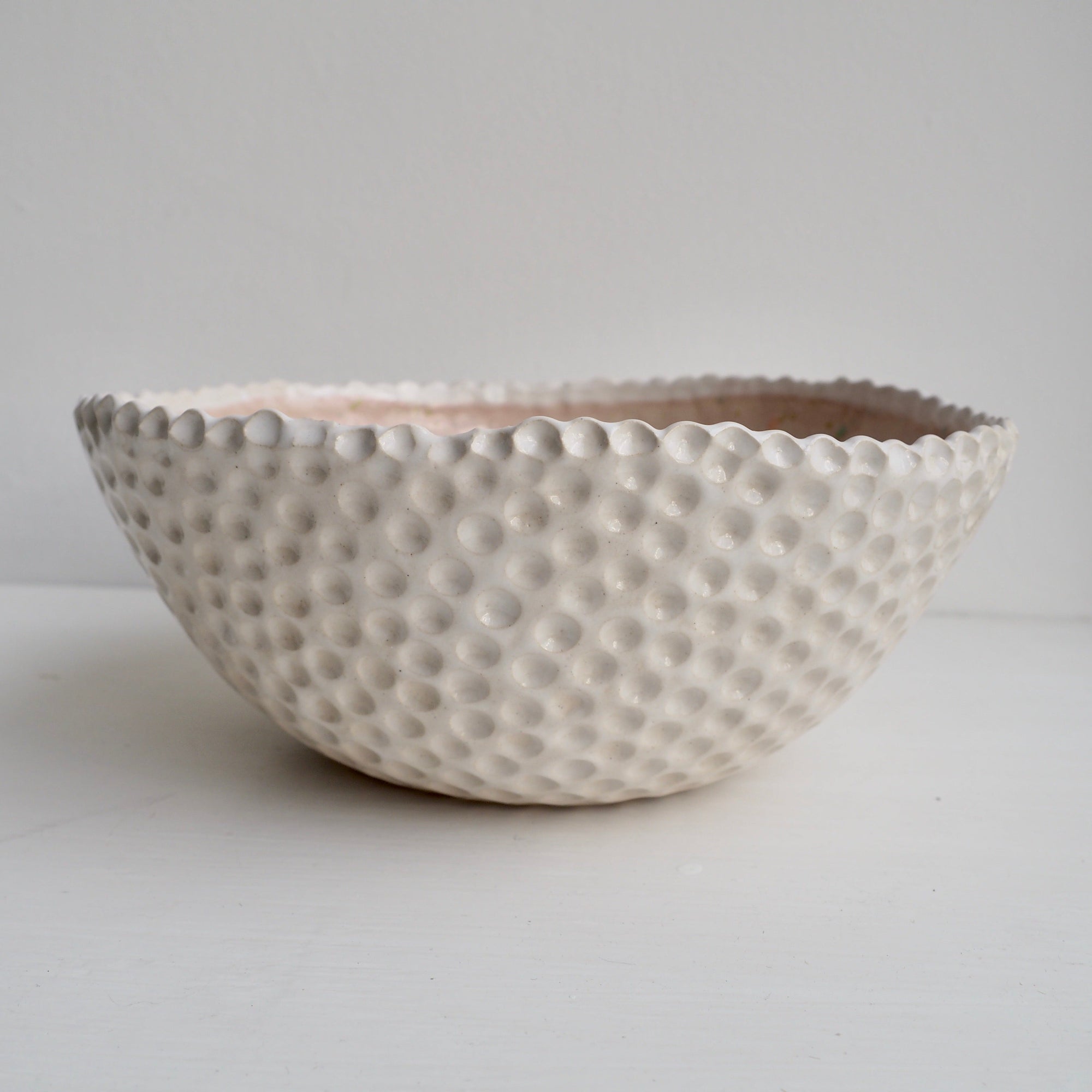 Handmade Pastel Pink Circle Texture Ceramic Fruit Bowl With Splatter Pattern