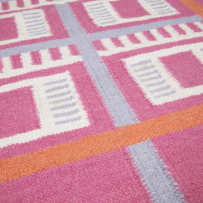 Detail of Pink Labourdonnais Flatweave Rug handwoven using NZ wool