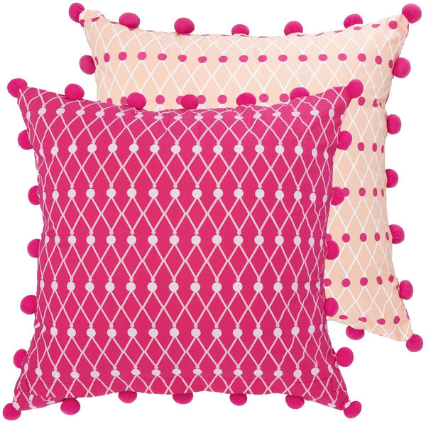Pink Pom Pom Net Block Cushion Cover - 45 x 45 cm