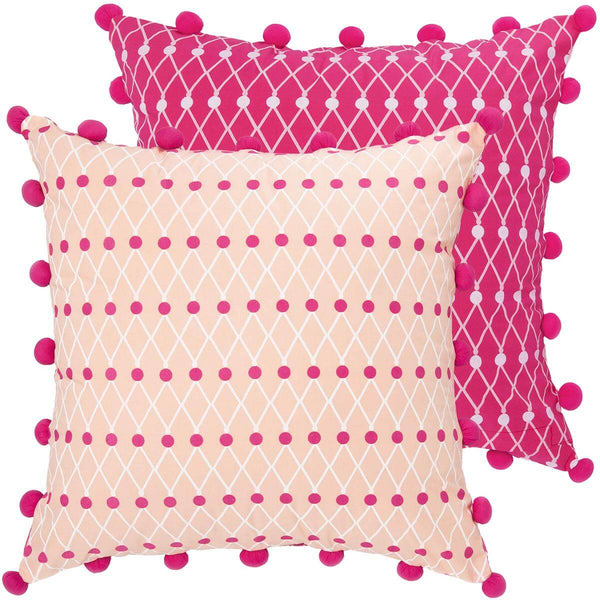 Pink Pom Pom Net Block Cushion Cover - 45 x 45 cm