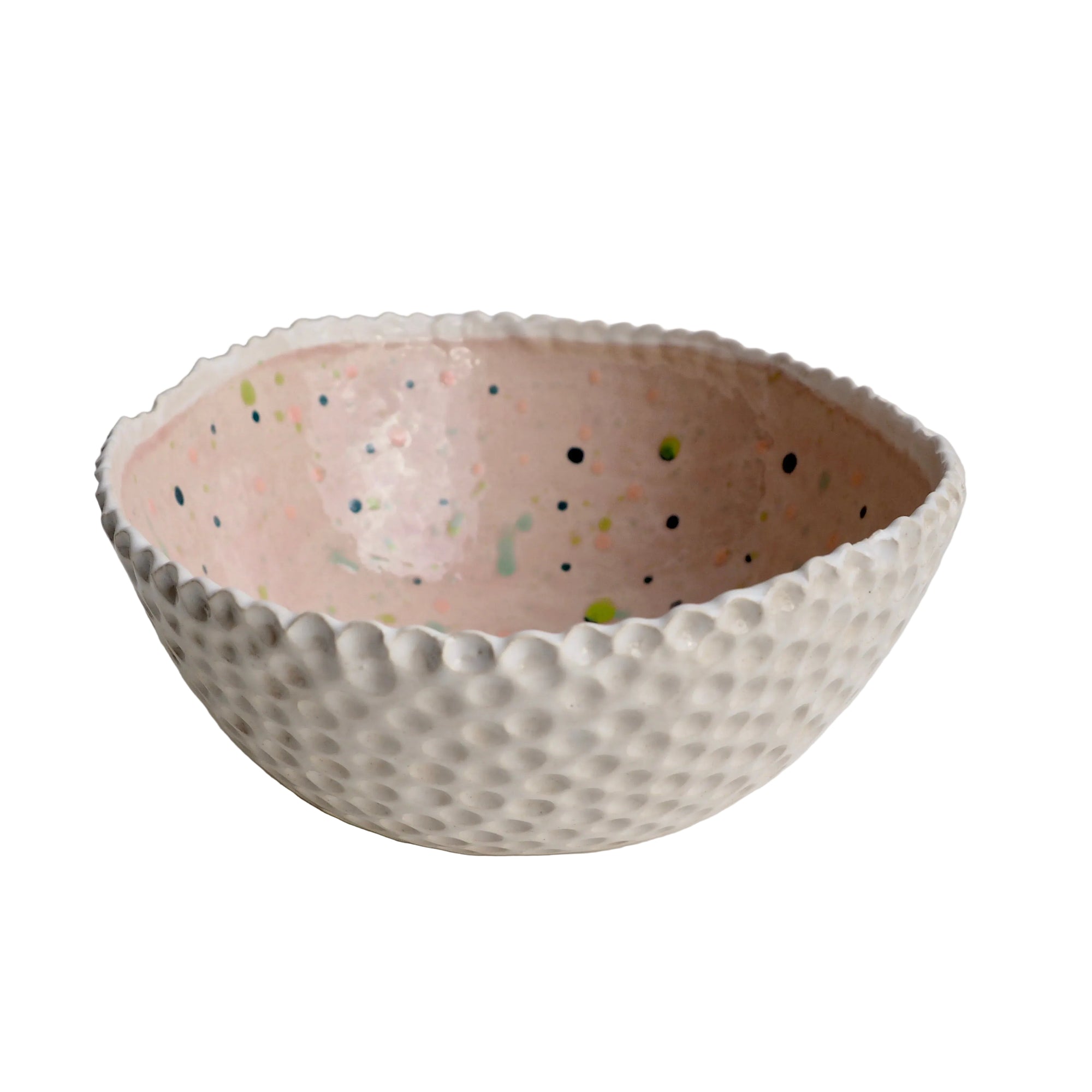 Handmade Pastel Pink Circle Texture Ceramic Fruit Bowl With Splatter Pattern