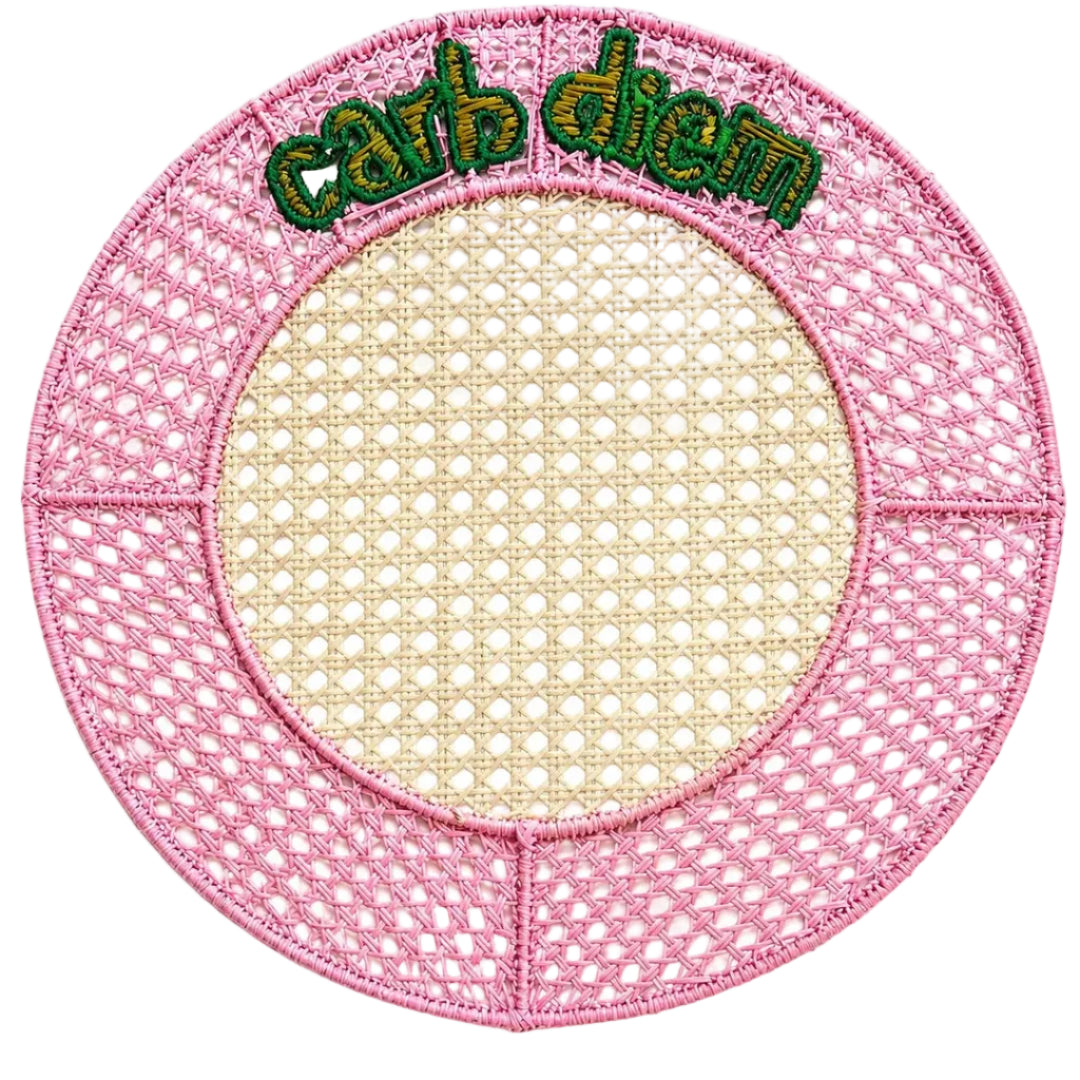 Embroidered Rattan Placemats with Fun Quotes (set of 4)