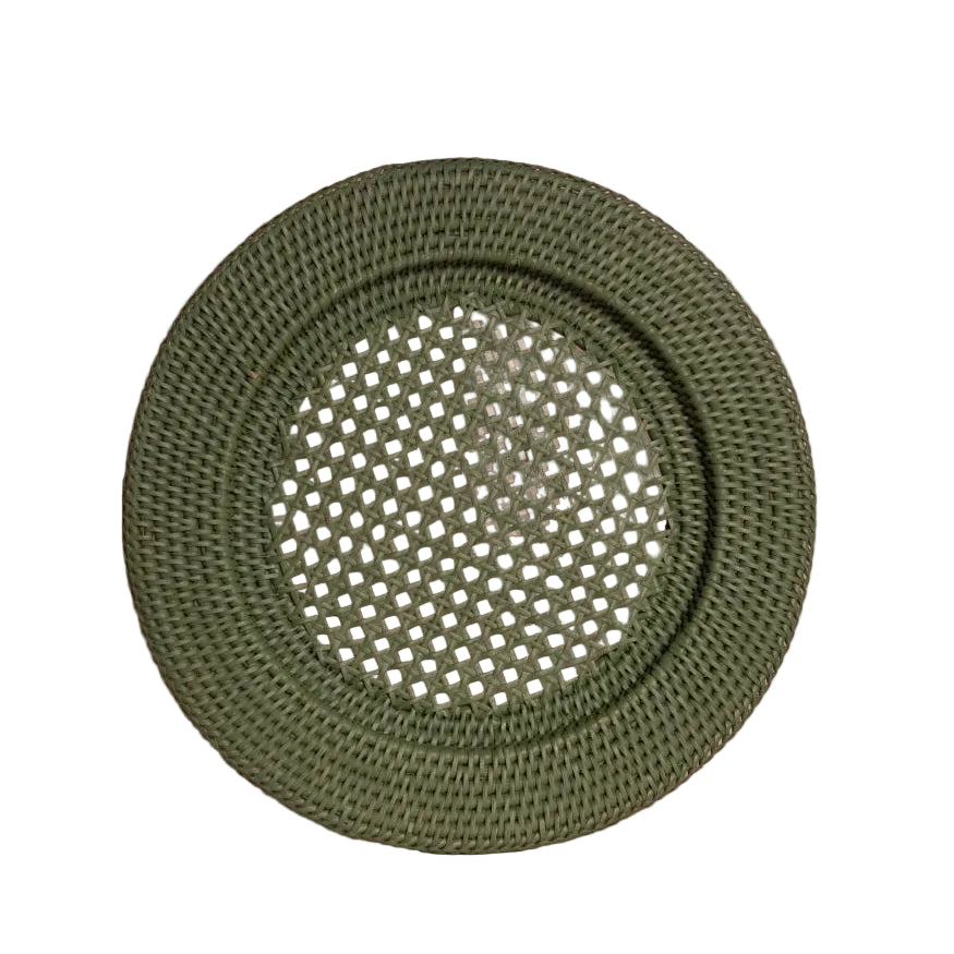 Harbour Island Round Rattan Charger Green - Set of 4