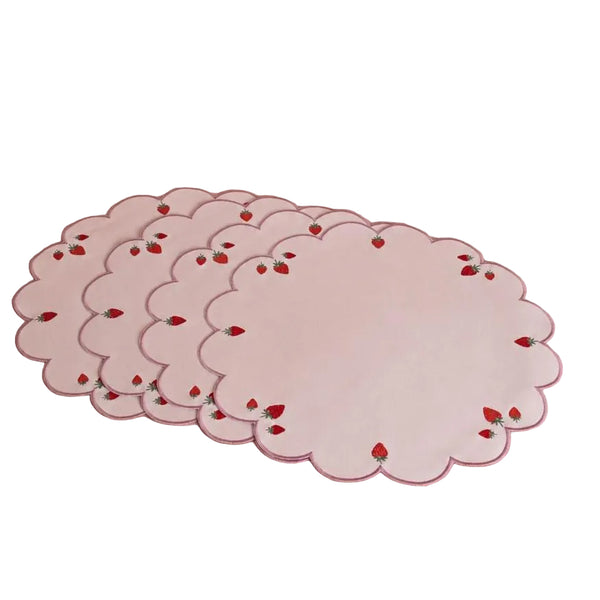 Strawberry Round Scalloped Placemats - Set of 4