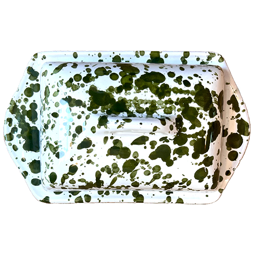 Large Butter Dish – Green Dots