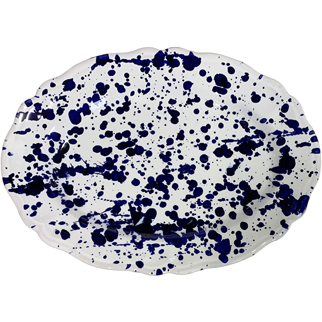 Blue Dotted Oval Platter - 32 cm