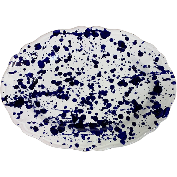 Blue Dotted Oval Platter - 32 cm