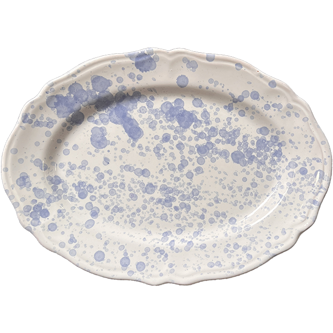Sky Blue Dotted Oval Platter - 32 cm