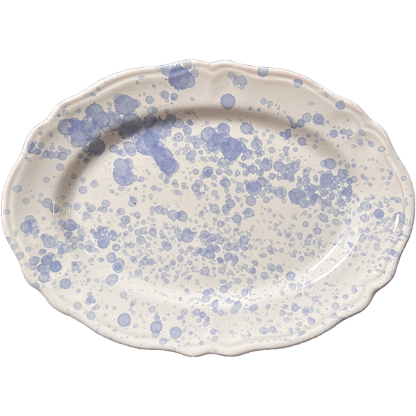 Sky Blue Dotted Oval Platter - 32 cm