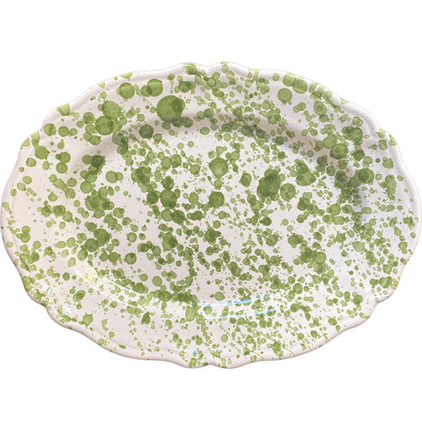 Green Dotted Oval Platter - 32 cm