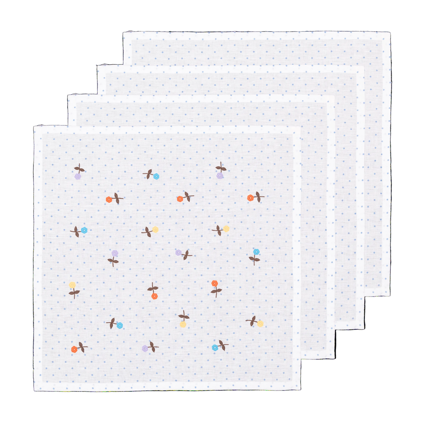 Hand Embroidered Flower Confetti Napkins 18" x 18" (Set of 4)