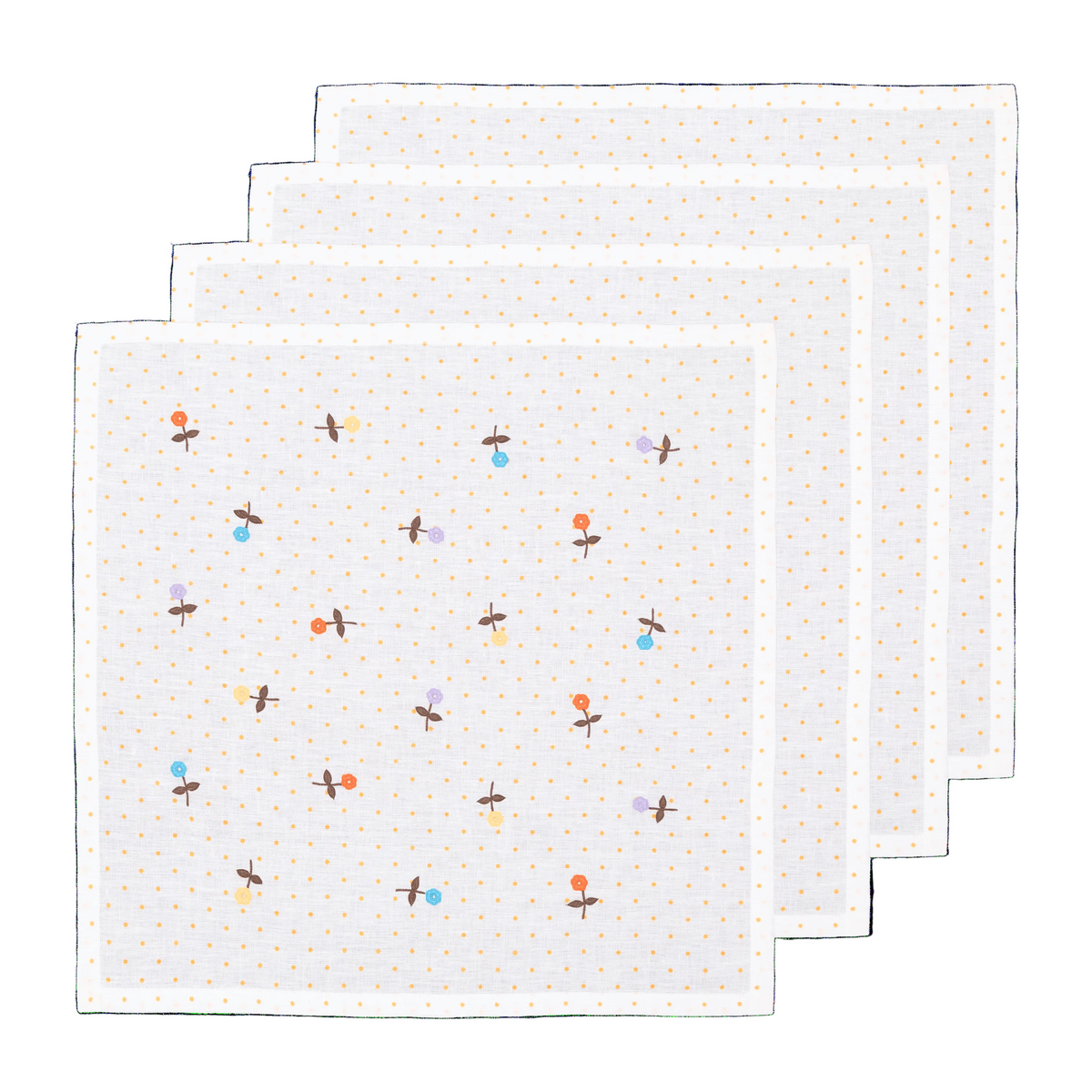 Hand Embroidered Flower Confetti Napkins 18" x 18"  (Set of 4)