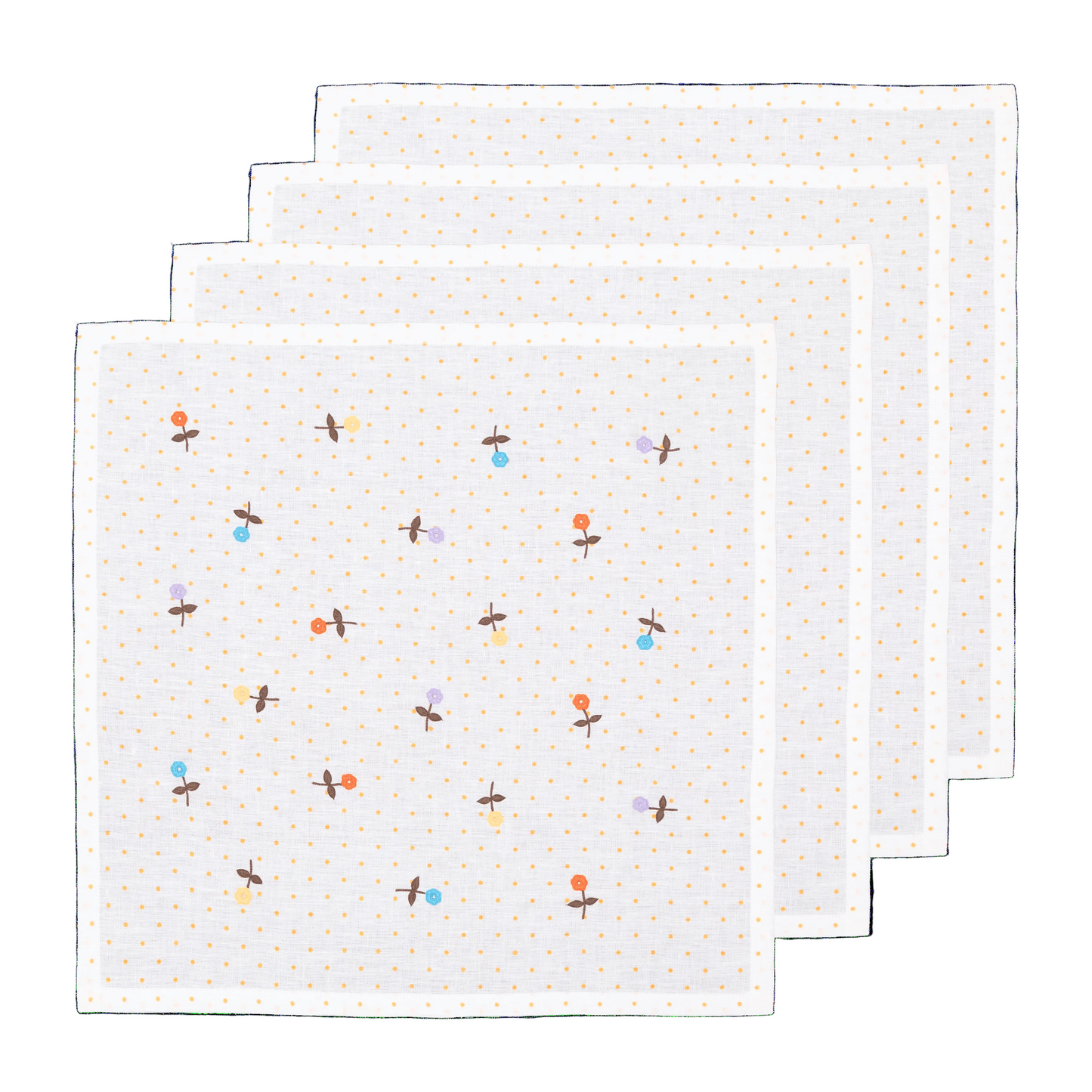 Hand Embroidered Flower Confetti Napkins 18" x 18"  (Set of 4)