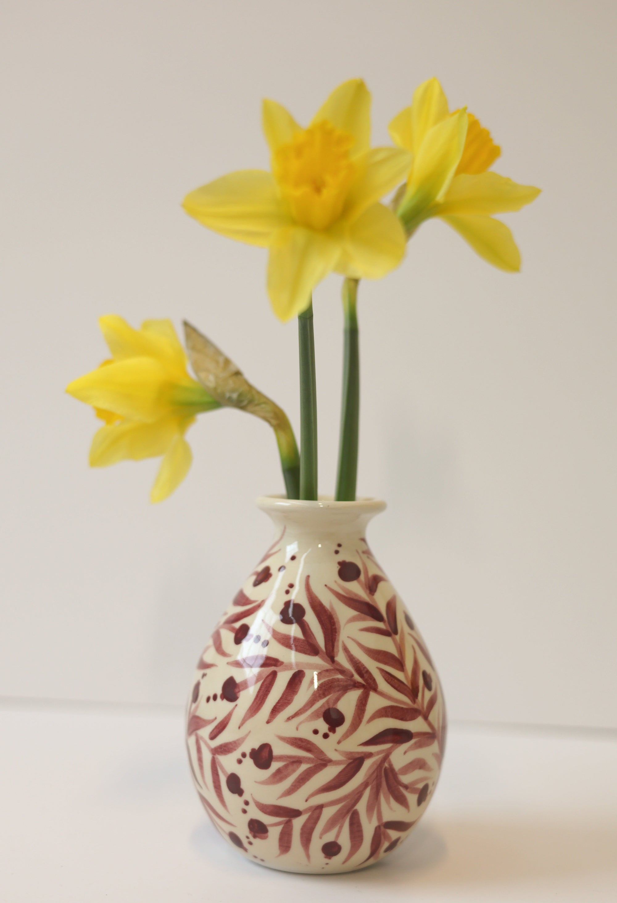 Hand Painted Pomegranate Bud Vase - Maroon