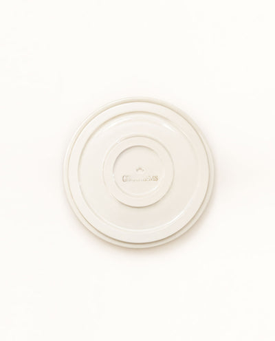 Contemporary handmade ceramic dessert plate featuring expressive burgundy lettering