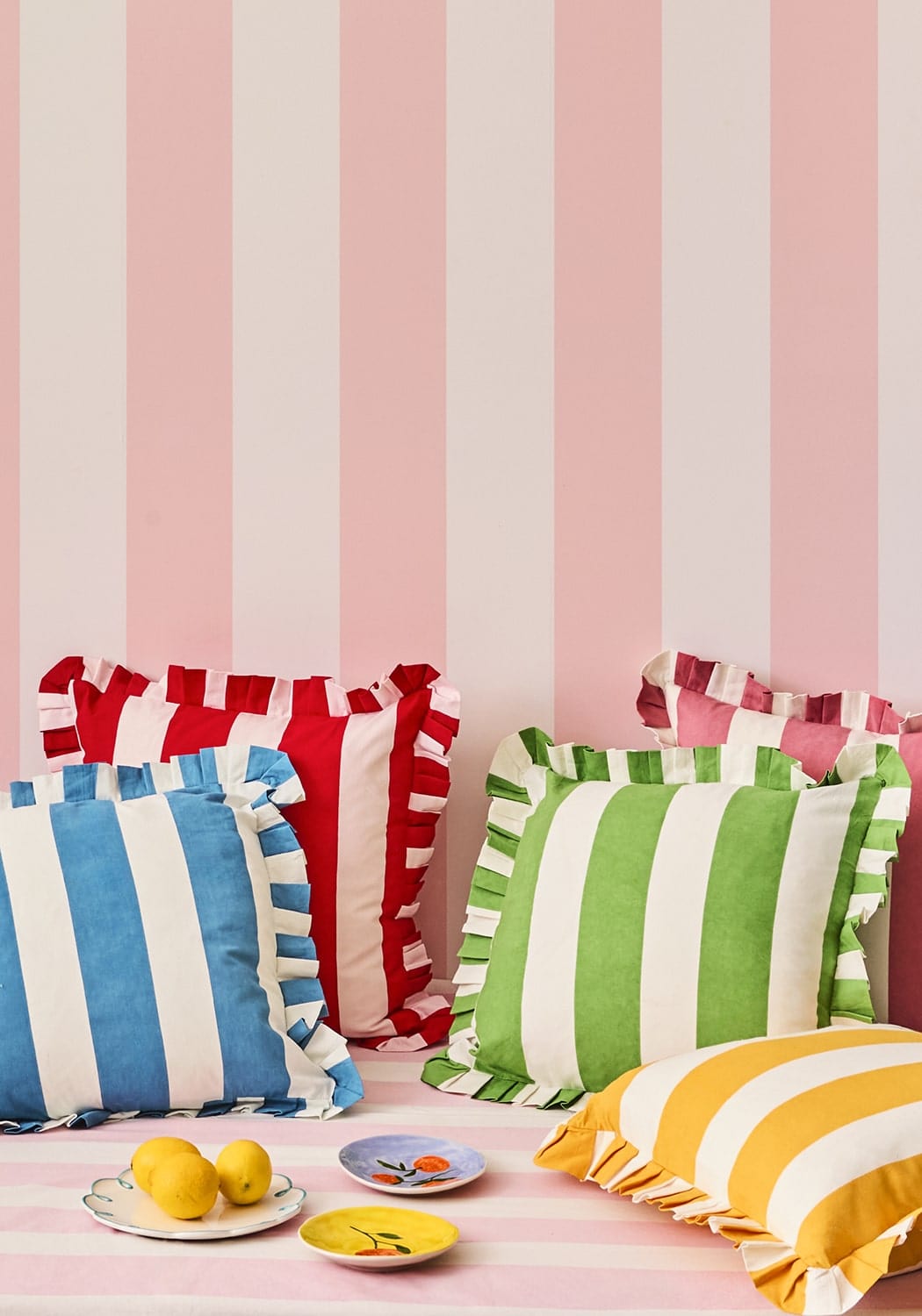 Poppy Blue and White Cabana Striped Ruffled Pillow Cover - Casa by Josephine Jenno