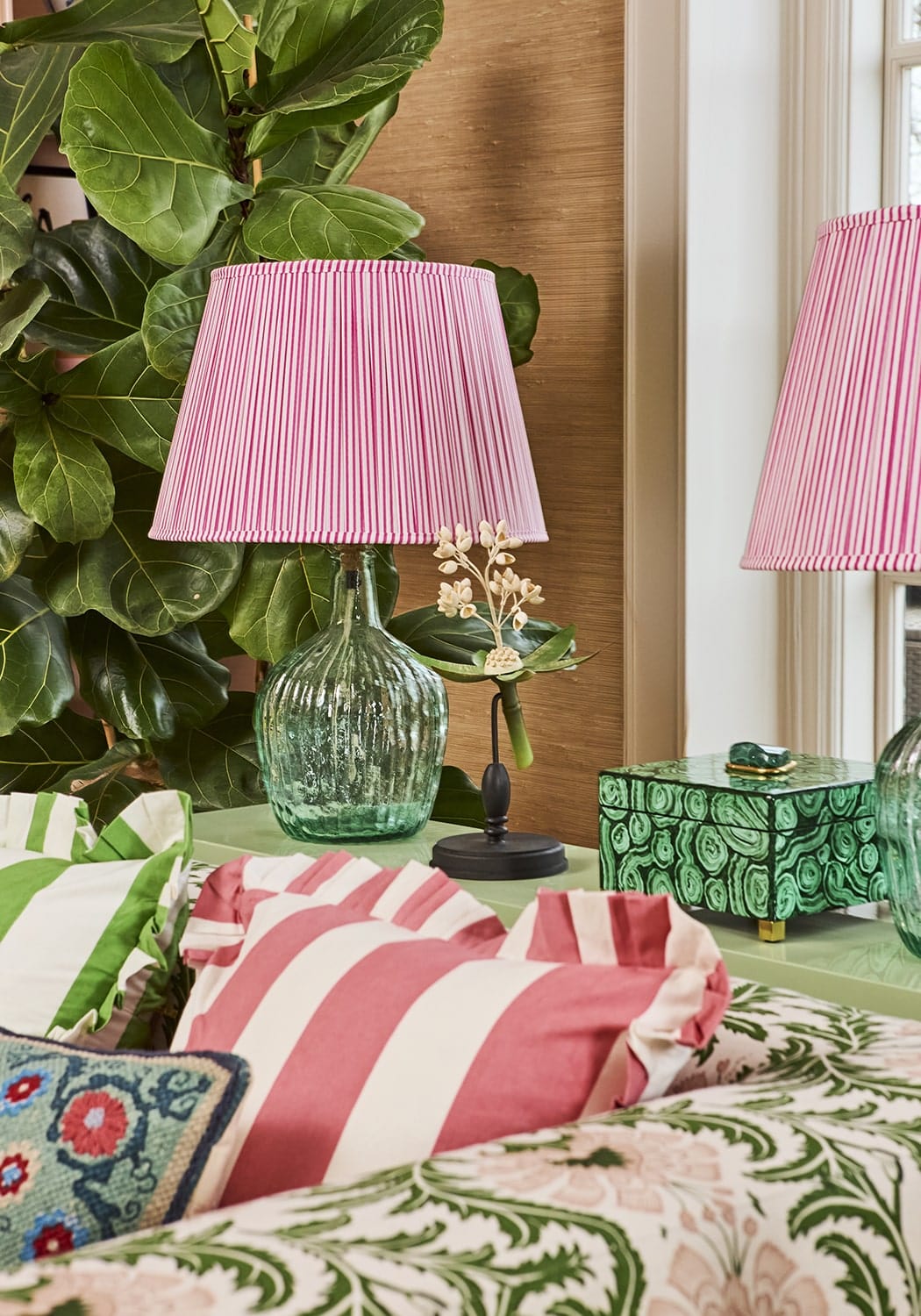 Poppy Pink Candy Cabana Stripe Ruffled Pillow Cover - Casa by Josephine Jenno