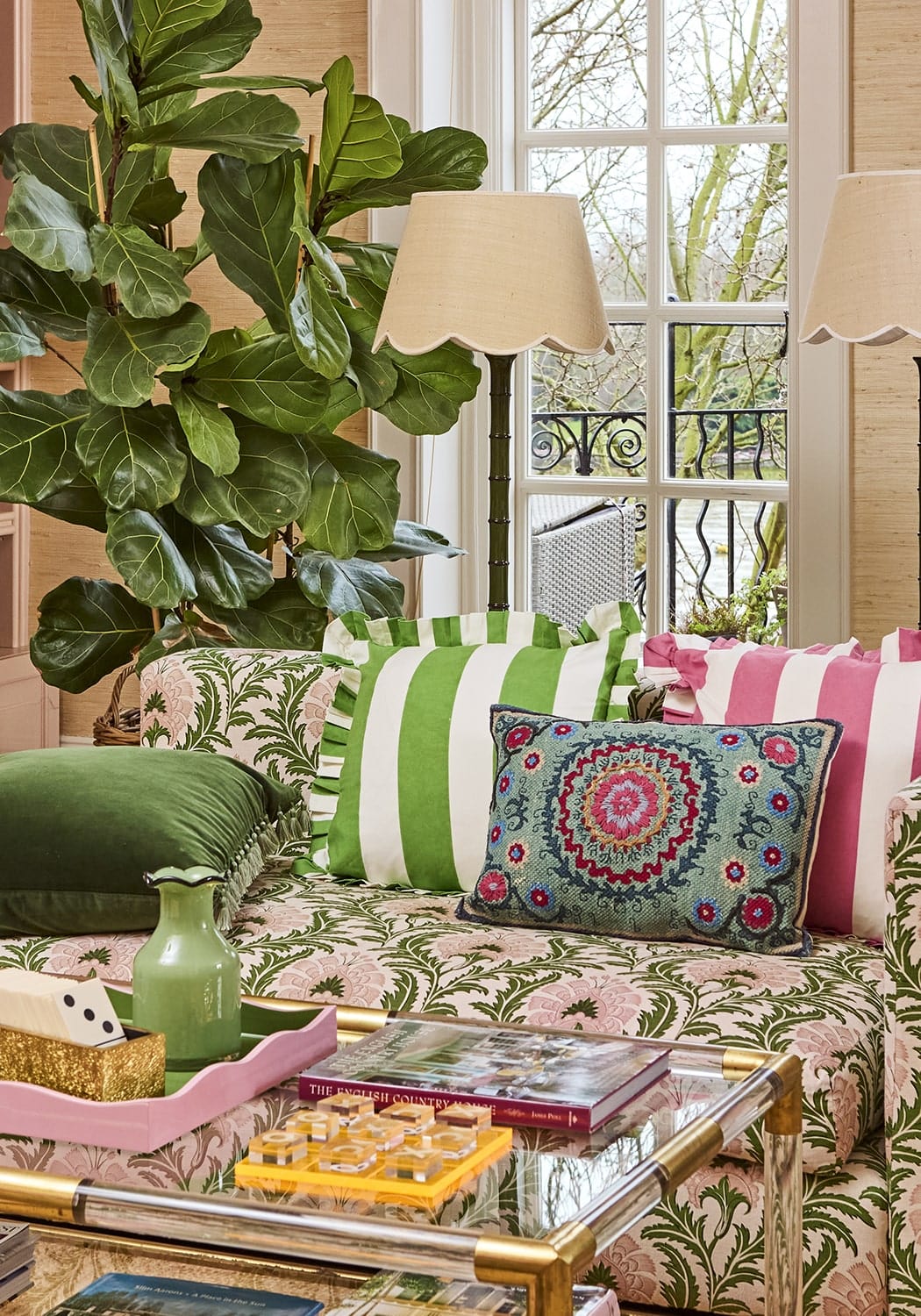 Poppy Spring Green Cabana Stripe Ruffled Pillow - Casa by Josephine Jenno