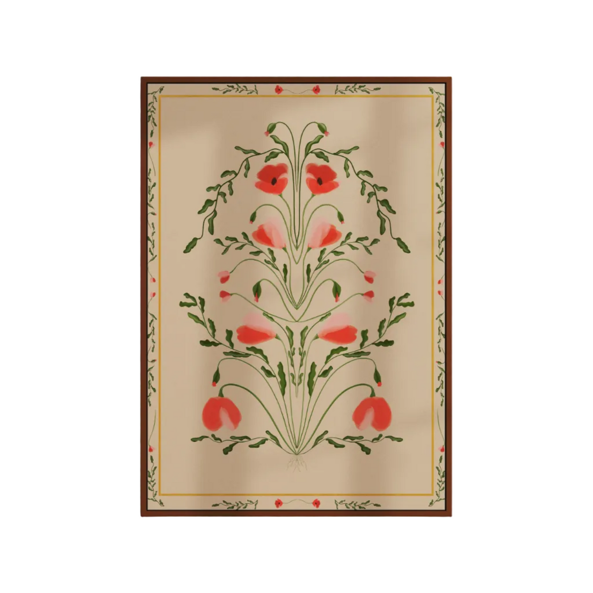 pretty floral poppies art print red and pink poster william morris symmetry