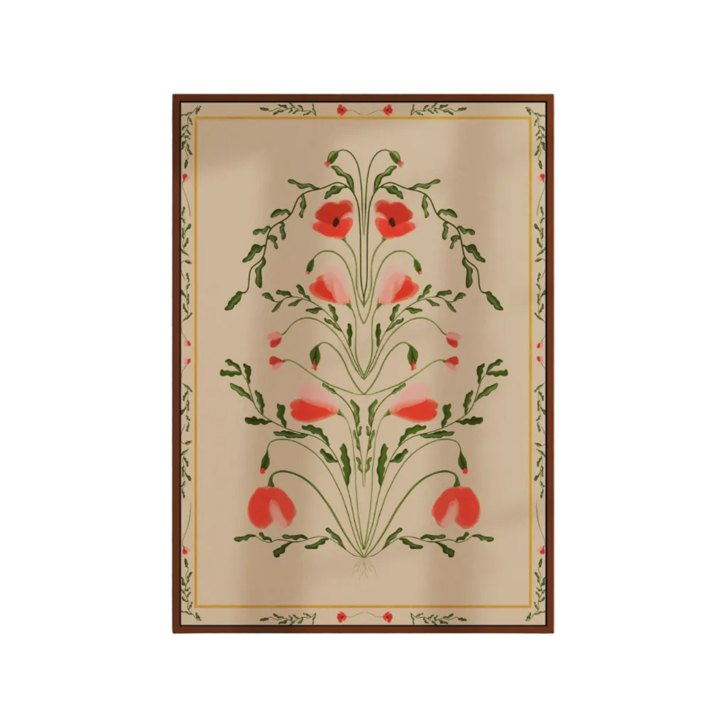 pretty floral poppies art print red and pink poster william morris symmetry