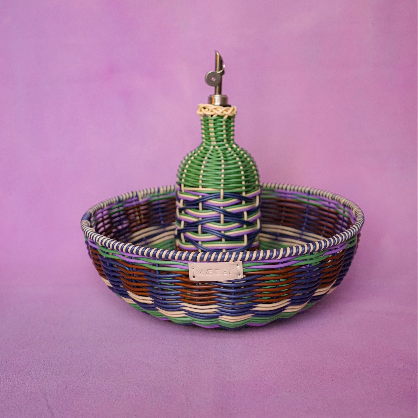 Woven Oil Pourer | Green & Brown