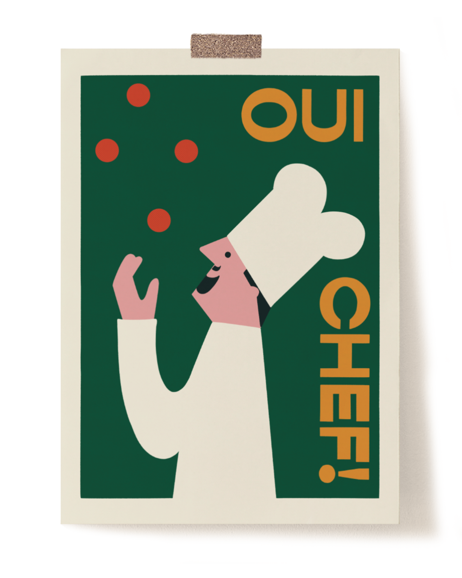 Oui Chef Yes Chef Green and Red Food and Drink Art Print 