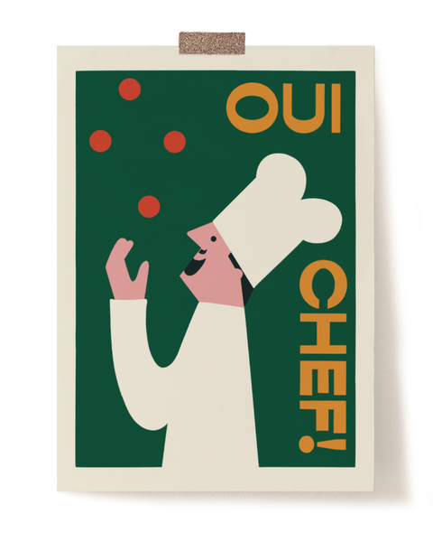 Oui Chef Yes Chef Green and Red Food and Drink Art Print 