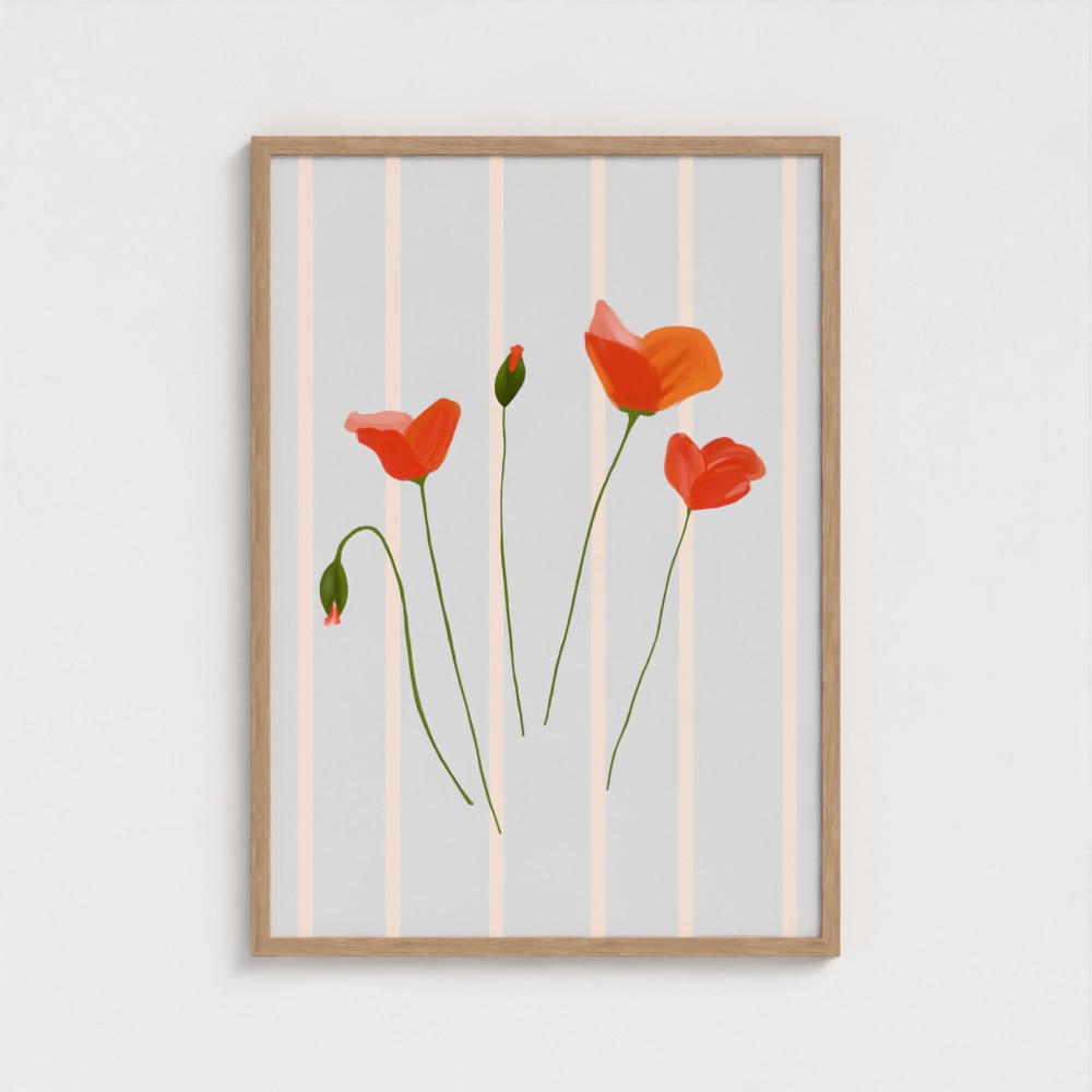 Poppies No.2 art print — framed print mock-up, alternative frame colour