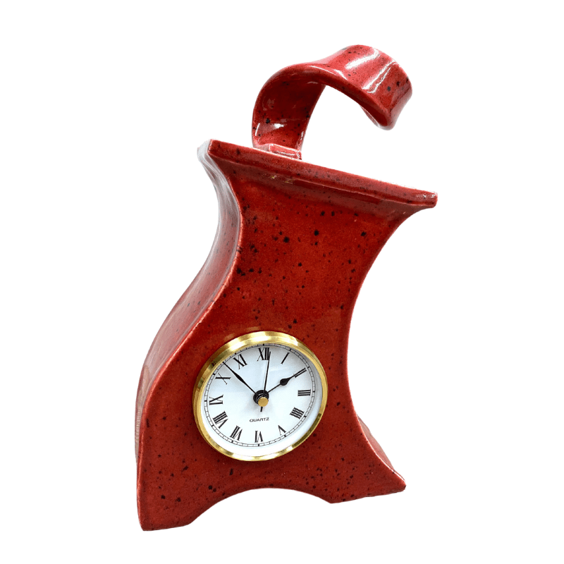 Ceramic Mantel Clock with Enclosed Face - Speckled Red