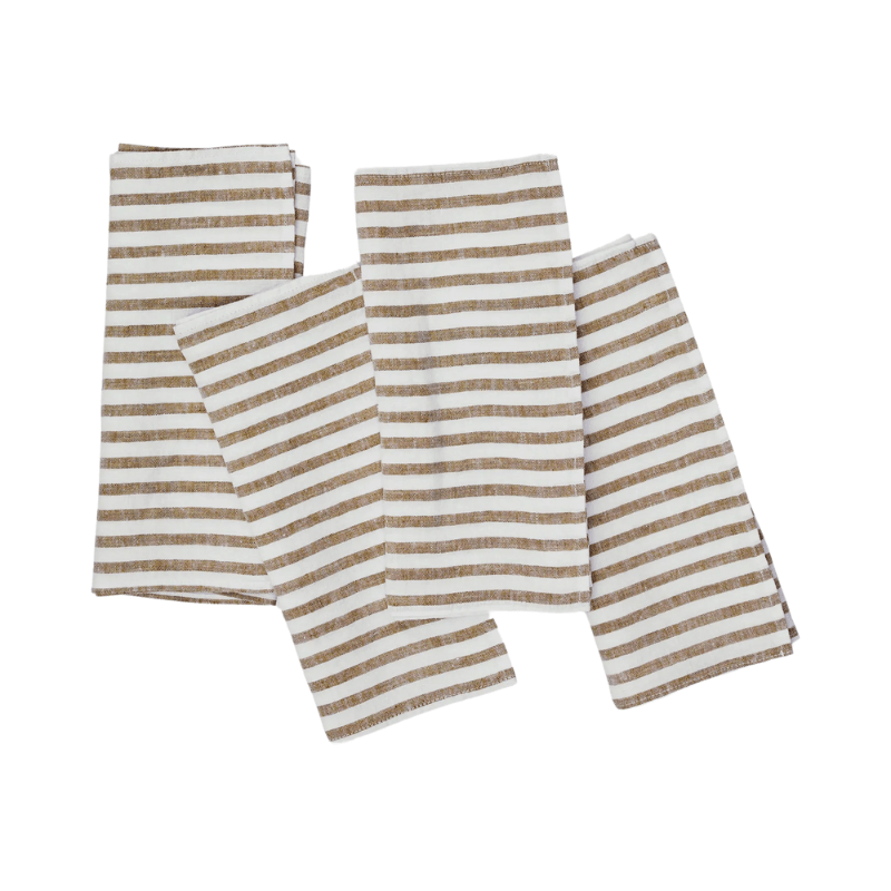 Linen Napkin Breton Stripe Brown - Set of 4