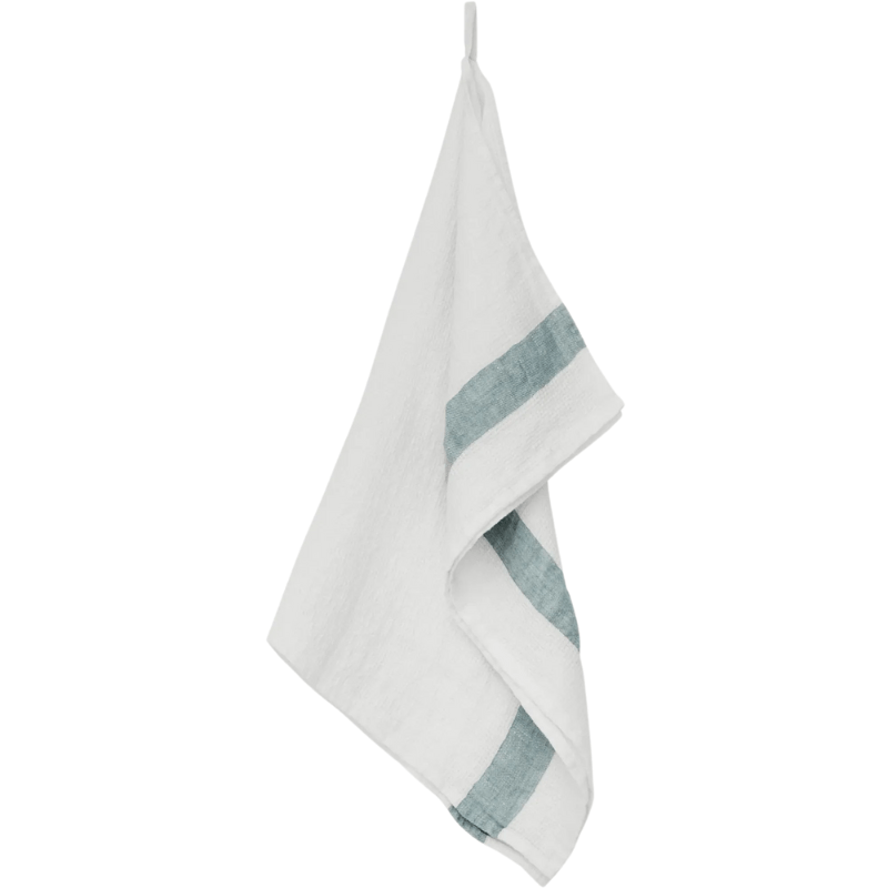 Linen Waffle Guest Towel - Blue Stripe