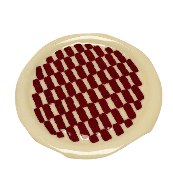 Red Beige Rounded Decorative Tray