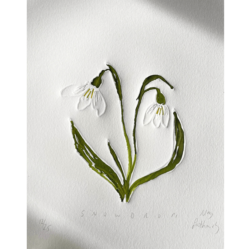 "Snowdrop Flower of the Month" Embossed Art Collage