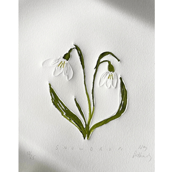 "Snowdrop Flower of the Month" Embossed Art Collage