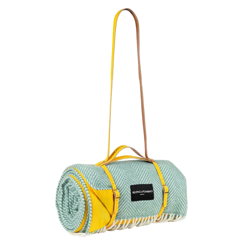 Pure New Wool Picnic Blanket - Mint Green & Yellow
