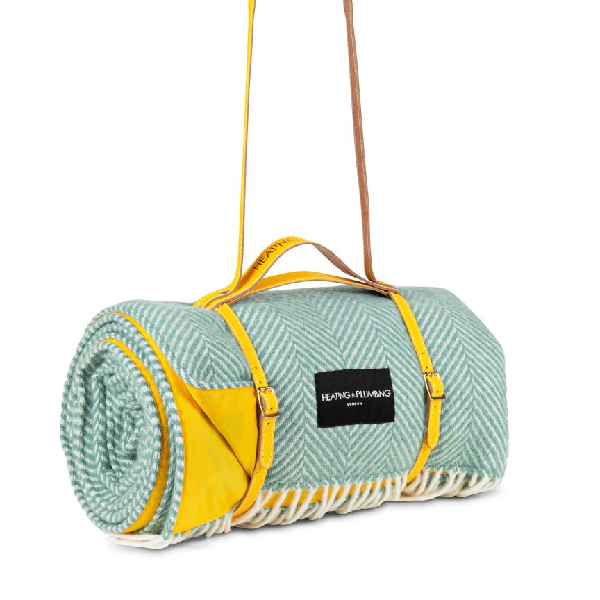Pure New Wool Picnic Blanket - Mint Green & Yellow
