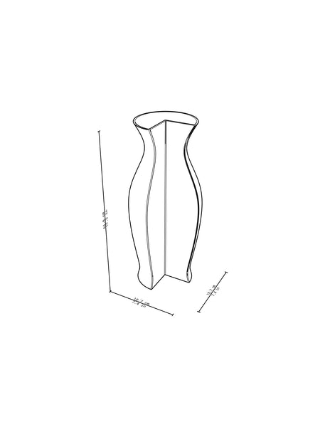QUATER Vase - Three quarter ceramic vase with amphora-inspired shape, shown with dimensions in a line drawing.
