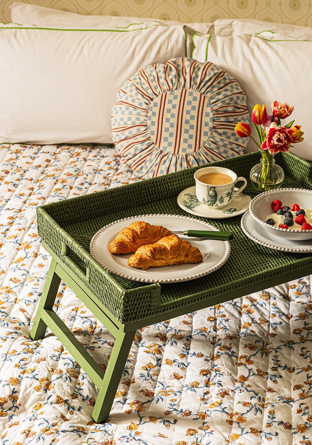 Rattan Breakfast Tray - Green - Casa by Josephine Jenno